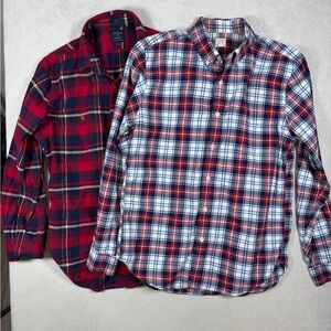 Lot of 2 J. Crew Medium Red and Blue Plaid Flannel Casual Button-Down Shirts